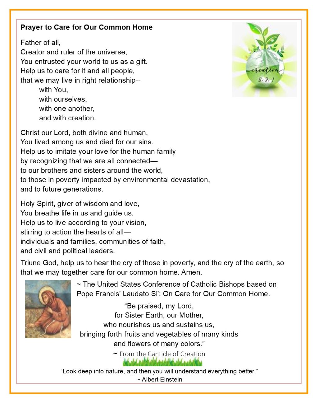 Prayer To Care for Our Common Home Prayer To Care for Our Common Home